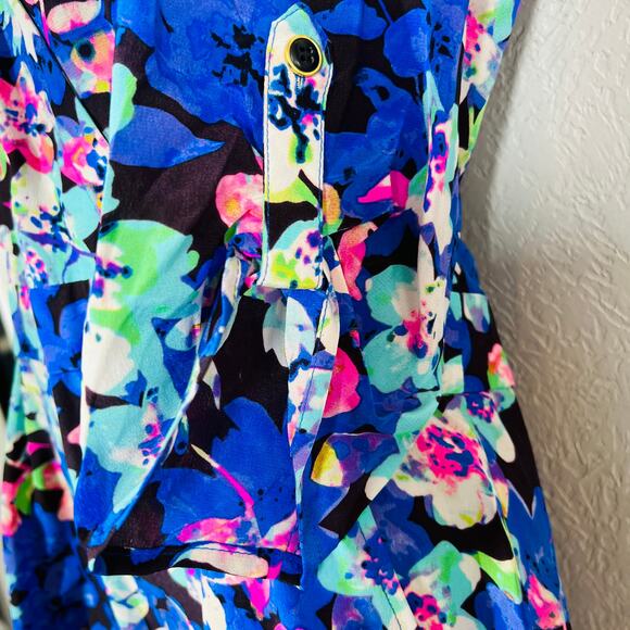 NEW! Yumi Kim Silk Romper Floral Blue Pink Shorts Jumpsuit Casual - S - Picture 7 of 8